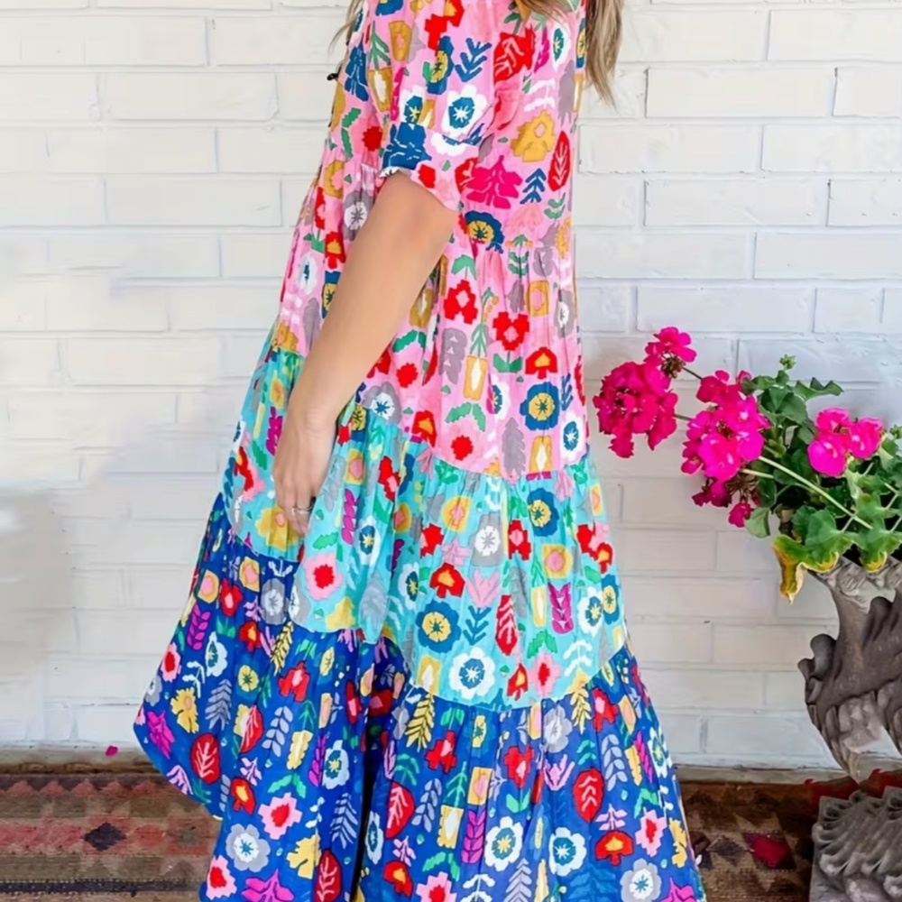 Women's Boho Multicolor Patchwork Floral Print Sh… - image 3